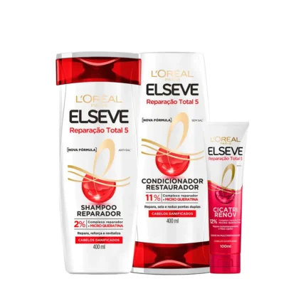Kit L'Oréal Paris Elseve Reparação Total 5 Shampoo 400ml + Condicionador 400ml + Leave-in Cicatri Renov 100ml