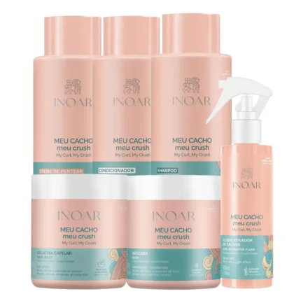 Kit Inoar Meu Cacho Meu Crush Shampoo 500ml+ Condicionador 500ml + Gelatina 500ml + Ativador de Cachos 500ml + Máscara 500g + Creme de Pentear 500g