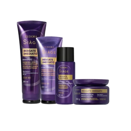 Kit Eudora Siàge Resgate Imediato Shampoo 250ml + Condicionador 200ml + Máscara 250g + Água Lemelar 250g