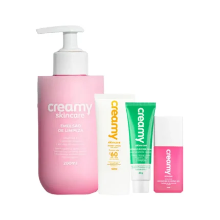 Kit Facial Creamy Skincare Protetor Solar FPS 60 50ml + Creme Hidratante 40g + Emulsão de Limpeza 200ml + Sérum 30ml