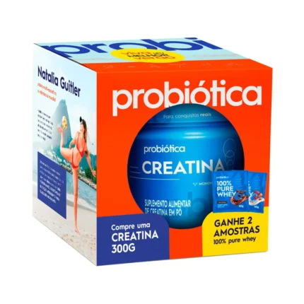 Kit Probiótica Creatina 300g + Whey Protein Chocolate e Iorgute com Morango 30g 2 sachês