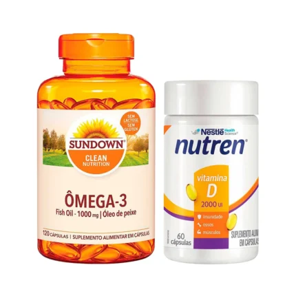 Kit Ômega 3 Fish Oil 1000mg Sundown 120 cápsulas + Vitamina D 2.000UI Nutren 60 cápsulas