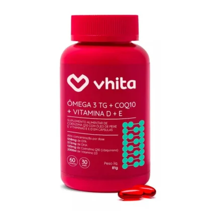 Ômega 3 + Coenzima Q10 + Vitamina D e E Vhita 60 capsulas