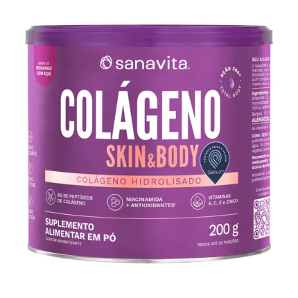 Colágeno Sanavita Skin Morango com Açaí Pó 200g